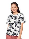 Mehrang Cotton Half Sleeve Regular Fit Printed T-Shirt for Women/Girls (L, Butterfly Print)