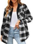 HOTOUCH Women Flannel Fleece Shacket Jacket Plaid Button Down Long Sleeve Shirt 2024 Fall Winter Outfits Clothes with Hooded