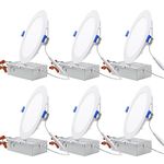 TORCHSTAR Essential Series 6 Inch Ultra-Thin LED Recessed Lighting with J-Box, 13.5W Dimmable Slim Panel Downlight 1000lm, ETL & Energy Star Listed, 4000K Cool White, Pack of 6