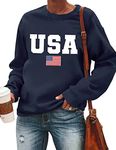 USA Sweatshirt Women American Flag Shirt Patriotic Tshirt Stars Stripes Pullover 4th of July Tee Tops, Navy, Medium