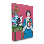 Stupell Industries Chinese Woman and Cat Red Green Blue Painting, Design by Sally B Wall Art, 30 x 40, Canvas