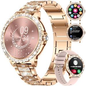 LIGE Montre Connectée Femme Bluetooth Appels pour Android iOS Sport Fitness Activity Tracker Montre Femme Connectée 1,32" HD Fréquence Cardiaque Sommeil Moniteur Elégant Diamond Rose Or Smartwatch