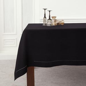 Solino Home Black Linen Tablecloth 60 x 156 Inch - Classic Hemstitch, 100% Pure Linen Rectangular Tablecloth - Machine Washable Table Cloth for Spring, Summer
