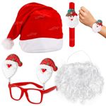 Zest 4 Toyz Christmas Accessories for Kids (Pack of 4) 1 Velvet Cap,1 Beard,1 Goggle Frame & 1 Slap Wristband Bracelet Christmas Holiday Party Supplies