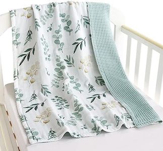 LifeTree Muslin Swaddle Blankets, Baby Waffle Blankets Neutral, 2 Layers Infant Newborn Crib Stroller Receiving Blanket for Boys & Girls with Muslin Front and Waffle Backing, Eucalyptus