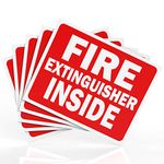 ASSURED SIGNS Fire Extinguisher Inside Sticker Sign - Safety Signs - 5 Pack - 4" X 5" - Durable Self Adhesive, Weatherproof & UV Protected - Red/White in Color - Ideal Signs for Trucks, Cabinets or Equipment