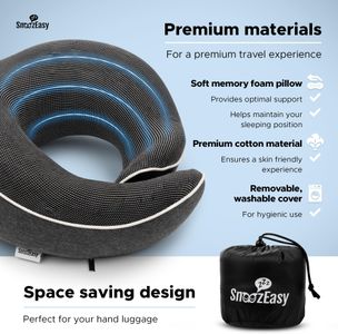 SnoozEasy Memory Foam Travel Pillow – Dark Grey