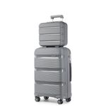 Kono Luggage Sets 2 Piece Hard Shell Polypropylene Travel Trolley with 4 Spinner Wheels TSA Lock Carry On Hand Cabin Suitcase with Beauty Case (Grey)