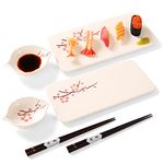 Relaxing Garden Japanese sushi plate set, 10-inch rectangle ceramic sushi dishes, sushi set with 2 japanese dishes and 2 dipping dishes and 2 pairs of chopsticks, sushi serving set for 2