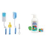 SYGA 4 Pcs Baby Milk Bottle Nipple Straw Brush Sponge Nylon Cleaning Brush Cleaner Bottle Tong Set R&Pigeon Liquid Cleanser for Nursing Products (700Ml),Multicolor