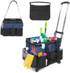 Valma Group Professional Cleaning Kit - Durable Cleaning Caddy Bag with Black Apron and Trolley, Water-Resistant Organizer for Cleaning Supplies, Polyester Cleaning Bag for Housekeepers, (Dark Blue)