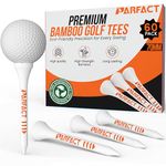 ParFact Golf Tees Wooden | Pack of 60 | Durable Biodegradable Bamboo 70mm Size with Height Markings | Eco-Friendly for Beginners & Pros (WHITE)