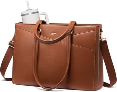 LOVEVOOK Laptop Tote Bag for Women 15.6 Inch Leather Work Bags with Large Cup Holder for Teacher Work Business,Brown