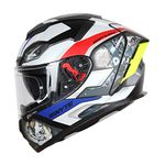 Ignyte IGN-4 Machine ISI/DOT Certified Double Visor Full Face Graphic Helmet with Outer Anti-Fog Clear Visor and Inner Smoke Sun Shield (Medium 580 MM, Matt White Blue)