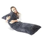 Whatsbedding Body Pillow with Shaggy Faux Fur Pillow Cover Zippered, Long Fluffy Plush Furry Body Pillow, Fuzzy Sherpa Hug Pillow for Adults - 20 x 54 in, Dark Grey