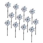 BATTIFE 12 Pack Pre-Assemble Sparkly Reflective Pinwheels | Silver Bird Blindness Pin Wheel | Scare Birds & Animals Away | Wind Spinner for Yard and Garden