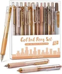 Four Candies 12Pack Pastel Gel Ink Pen Set, 11 Pack Black Ink Pens with 1Pack Highlighter for Writing, Retractable 0.5mm Fine Point Note Taking Pens for School Office (Brown)