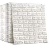 3D Brick Wallpaper PE Foam self Adhesive Brick Design Wall Stickers/DIY Wallpaper for Home Hotel Living Room Bedroom Cafe Deco White - Pack of 50 (70 x 77cm, Appx. 5.8Sq Feet) (50)