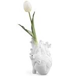 Navaris Anatomical Heart Vase - Detailed Heart Shaped Vase for Fresh and Dried Flowers - White Resin Vase with Multiple Large Holes - Modern Home Decor