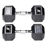 Amazon Brand - Symactive Rubber Coated Hex Dumbbells, Set of 2, 12.5 Kg, Silver;Black