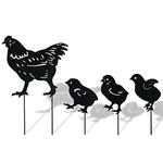 Betinyar 4Pcs Chicken Yard Art Metal Stakes, Garden Insert Hen Sculpture Ornament, Metal Chicken Shape Statue, Chicken Family Lawn Silhouette Garden Art (Black)