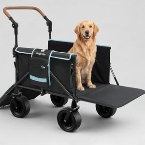Extra Large Dog Stroller for Large Dogs up to 100lbs — Anti-Slip Ramp for Senior, Injured & Arthritic Dogs | Foldable All-Terrain Pet Wagon, Shock-Absorbing Wheels with Brake, Expandable Tailgate,Blue