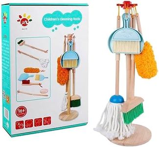 TOYARTSY Wooden Kids Cleaning Tools Set – Complete Household Mop, Broom, Sponge, Rag, Brush, Dustpan & Duster with Organizer – Pretend Play Role Play Cleaning Set for Ages 3-6 – Fun & Educational