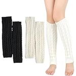 TRJROG 2Pcs Black Leg Warmers, Leg Warmers for Women, Ice Skating Leg Warmers Figures Skating Leg Warmers, Chunky Cable Knit Knitted Leg Warmers for Girls Women (Black and White)