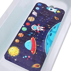 Tubozadi Bathtub Mat Kids Baby Non Slip Shower Mat 40X16 Inch Extra Long Toddler Anti Slip Bath Mats for tub Mat with Suction Cups and Drain Holes,Sky