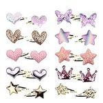 VEGCOO 10 Pairs Girls Hair Clips, Star/Crown/Heart/Butterfly Shaped Hair Pins, Cute Hair Clips Metal Snap Barrettes Sparkly Heart Shaped Hair Clips for Kids Hair Accessories