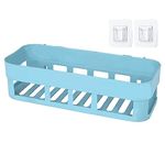 Zureni Bathroom Shelf with Self Adhesive Hooks No Drill Wall Mounted Organizer Shower Caddy Suction Cup Basket for Shampoo Body Wash Loofahs- Blue