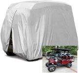 FLYMEI 4 Passenger Golf Cart Covers, Waterproof Outdoor Golf Cart Cover for EZ GO Club Car Yamaha Golf Carts, Dustproof 4 Seat Club Car Cover Golf Cart Seat Covers, 112'' L x 48'' W x 66'' H, Grey