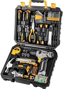 DEKOPRO 126 Piece Power Tool Combo Kits with 8V Cordless Drill, 10MM 3/8'' Keyless Chuck, Professional Household Home Tool Kit Set, DIY Hand Tool Kits for Garden Office House Repair