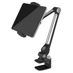 ZenCT Tablet Stand Clamp Mount Holder, Adjustable Metal Stand for iPad or Android Devices 4.7-12.9 Inches - Black