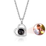 Easycosy Personalized Photo Projection Necklace Custom I Love You 100 Languages Heart Pendant Jewelry Memorial Gifts for Women Girlfriend Couple Family Birthday Anniversary(Sliver)