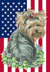 Yorkie Puppy Cut - Best of Breed American Flag II Garden Flag 12" x 17"