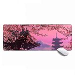 Pink Mouse Pad For Women Japanese Cherry Blossom Flower Landscape Large Gaming Mouse Pad,Extended xl Mouse Mat Desk Pad 31.5x11.8x0.12IN,Stitched Edges Non Slip Mousepad,Keyboard and Laptop