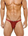 Casey Kevin Men's Thongs Underwear Sexy Lace G-String Bulge Pouch Breathable Panties Orange,X-Large