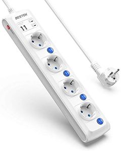 BESTEK 2000J Multipresa Elettrica 4 Prese, Ciabatta Elettrica 2 USB con 4 Interruttori Indipendenti Protezione Anti-fulmine Protezione da Sovratensione, 3600W/16A-Cavo 1.8m, Bianco