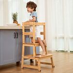 Kitchen Step Stool for Toddlers Children Kids Learning Standing Tower for Kitchen Counter and Bashroom Sink, Natural Wood