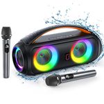 JYX Boat Karaoke Speaker with Dual Microphones and Dazzling Light Speaker, IPX5 Waterproof Bluetooth Party Speakers with Remote Control for Outdoor,Portable Boombox Soundbar Support AUX/TF Card/TWS