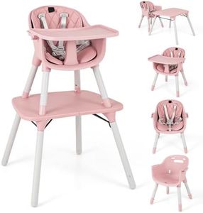 BABY JOY 5 in 1 Convertible Baby High Chair, Infant Dining Chair Booster Seat w/Removable & Adjustable Tray, 5-Point Harness, Detachable PU Leather Cushion, Eating Highchair for Babies 6-36 Months (Pink)