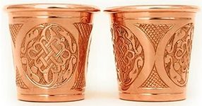 DEDE Copper - 2023 CC Series 2 oz (Set of 2) Tequila/Vodka Shot Glasses, Mini Moscow Mule Cup, Handmade Unlined Uncoated Thickest Pure Solid Copper mini Tumblers for Cocktails (Engraved Art)