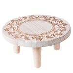 Obelunrp Wooden Riser, Plant Stool, 9.8x4.7 Round Plant Riser, Flower Pattern Wood Plant Stand, Decorative Small Wooden Stool for Office Home Patio Garden L, Plant Riser