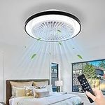 TFmanQ1 Ceiling Fan with Lights and Remote 19" Enclosed Low Profile Ceiling Fan with Light Flush Mount Bladeless Ceiling Fan 3 Speed 3 Color Dimmable Modern Ceiling Fan Light for Bedroom Kitchen