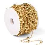 33 Feet Gold Satellite Bead Chains Roll, 2mm 18K Gold PVD Plated 304 Stainless Steel Ball Beaded Cable Link Chains Spool Bulk for Jewelry Making DIY Craft