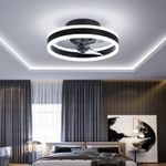 AHWEKR Quiet Ceiling Fans with Lights Remote Control, Modern Lighting Fan Ceiling Light LED Dimmable Ceiling Fan Lamps for Bedroom Living Room, Fan Reversible and 6 Speeds (Black, 40CM)