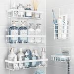 Liuoud Shower Caddy 5 Pack, Bathroom Shower Organizer Rack for Inside Shower, Adhesive Shower Shelf,Shampoo Holder, Shower Basket, Metal Wall Storage, White