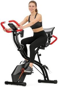 LINBOLUSA Foldable Exercise Bike for Home, Uright and Recumbent Stationary Bike with Ergonomic Mesh Backrest, Indoor Full Body Quiet Workout Bike, Wide Seat 6.6 Pound Flywheel & 300 LBS Capacity Red