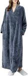 Locachy Women's Flannel Zip Warm Robe Cozy Fluffy Long Bathrobe Housecoats Nightgown Sleepwear, Grey, Large-X-Large